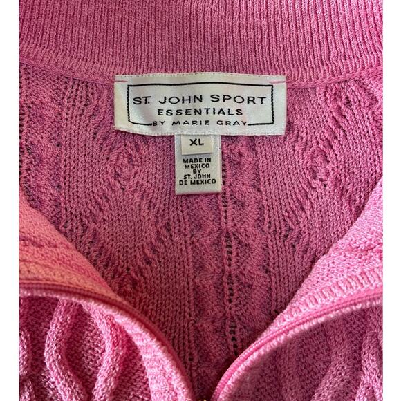 St. John Sport Pink Cable Knit Barbiecore Full Gold Zip Closure Sweater Size XL - Picture 5 of 8
